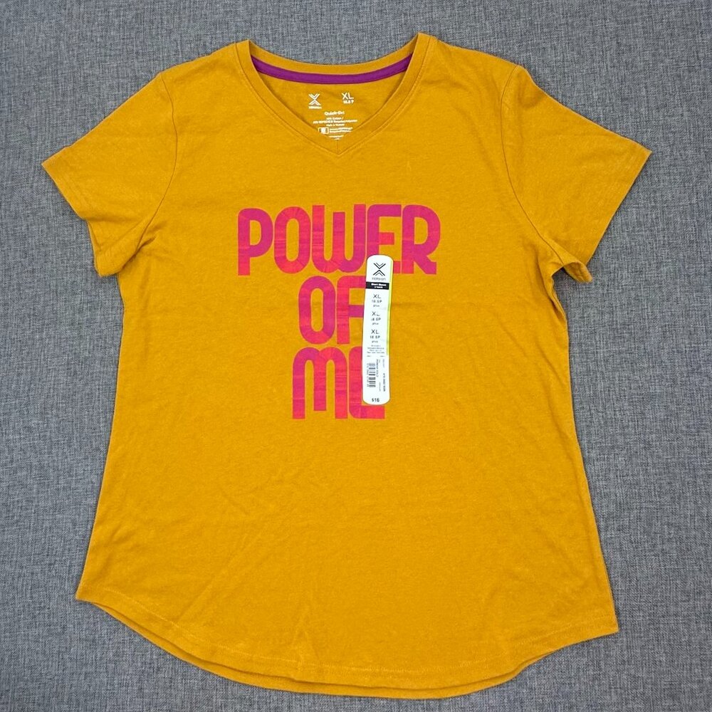 NEW! Xersion Big Girls T-Shirt "Power Of Me" XL Cotton Blend Quick Dry V-Neck
